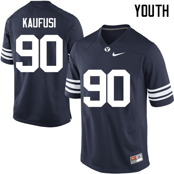 Youth #90 Bronson Kaufusi BYU Cougars College Football Jerseys Sale-Navy